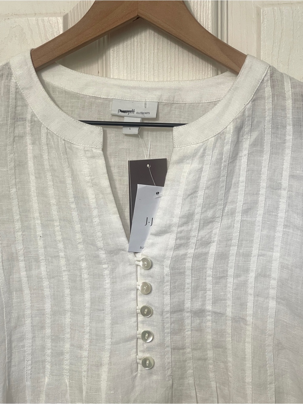 Pure Jill Elements Linen White Ombre Stitched Semi Sheer Tunic Top Sz L NWT - Picture 5 of 11